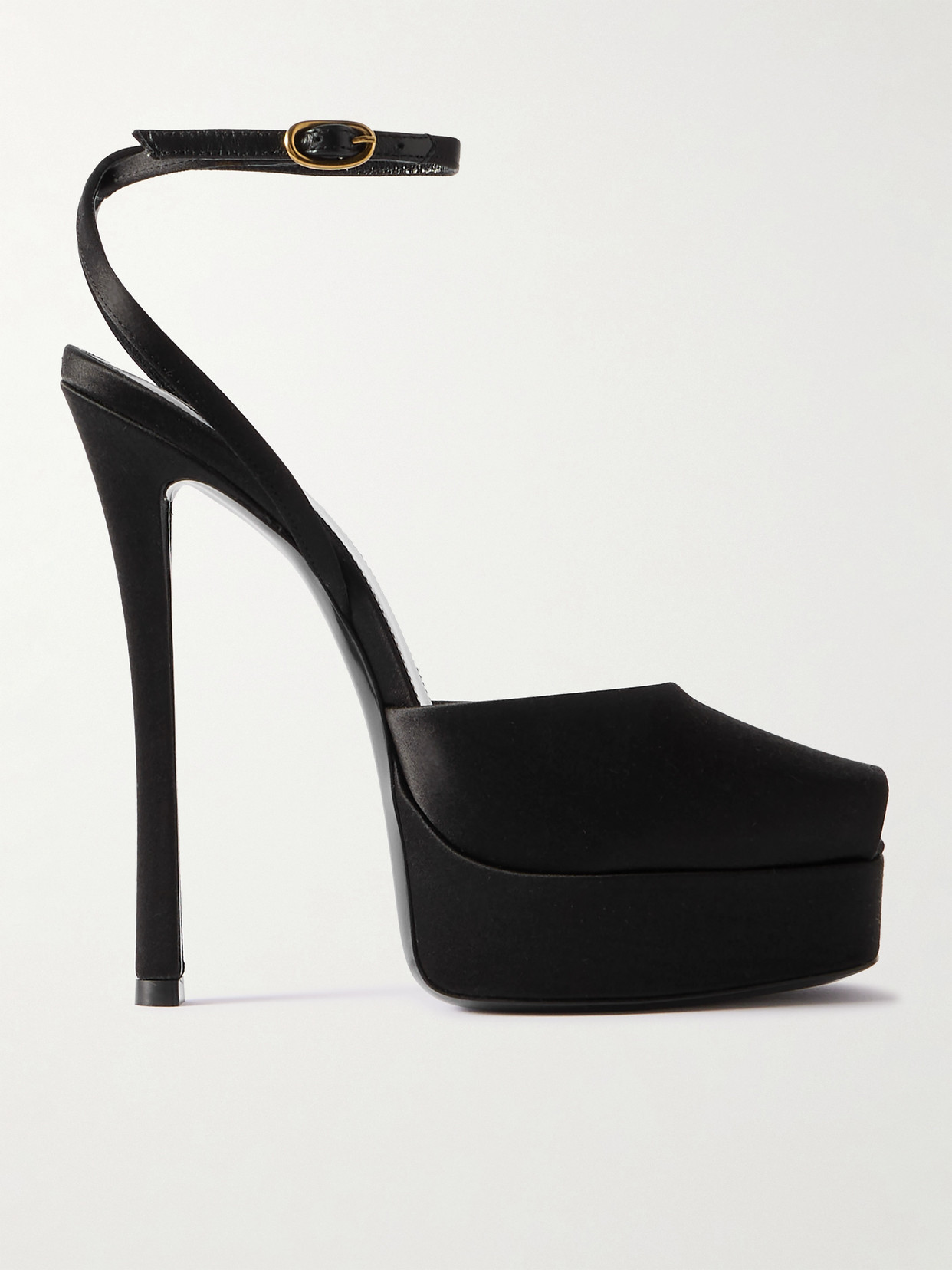 Saint Laurent La Scandale Leather-trimmed Satin Mules In Black
