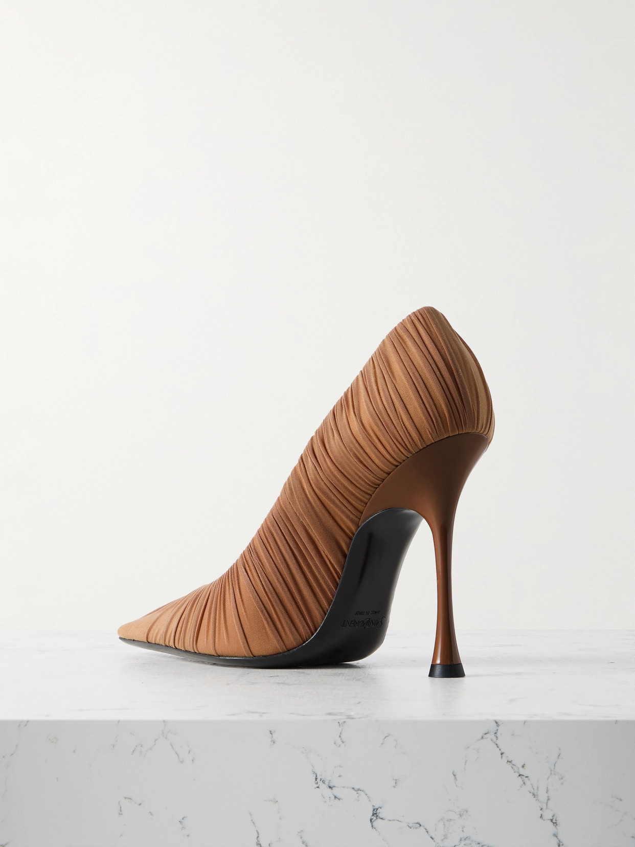 Saint Laurent Emmanuelle Gathered Tulle Pumps In Brown