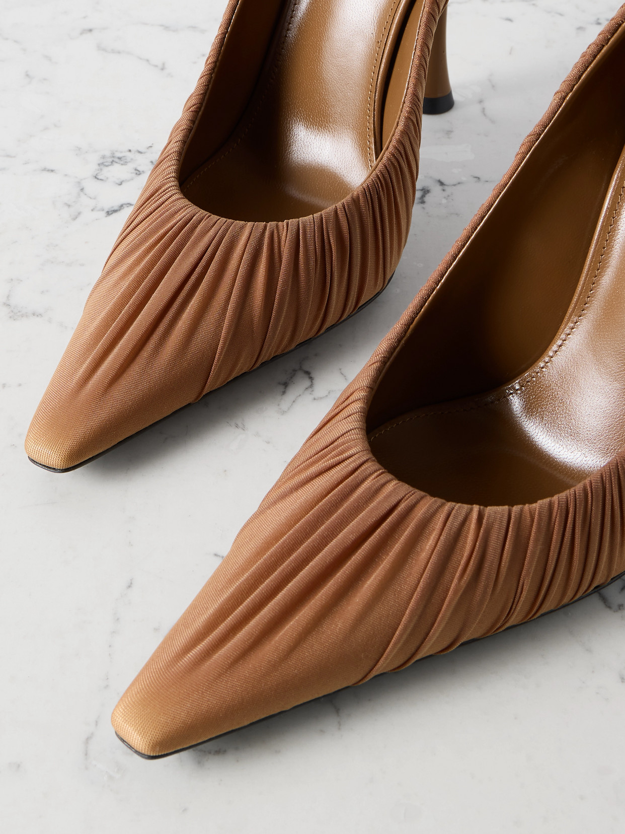 Saint Laurent Emmanuelle Gathered Tulle Pumps In Brown