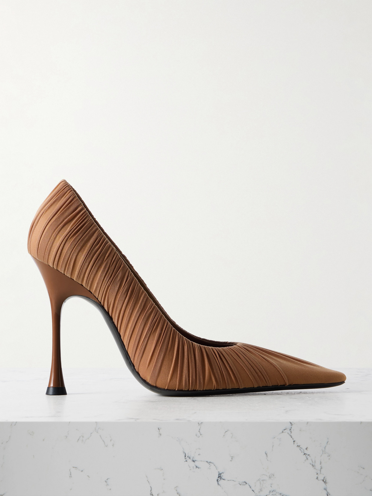 Saint Laurent Emmanuelle Gathered Tulle Pumps In Brown