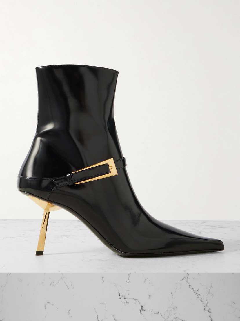 Saint Laurent Lee Buckled Glossed-leather Ankle Boots
