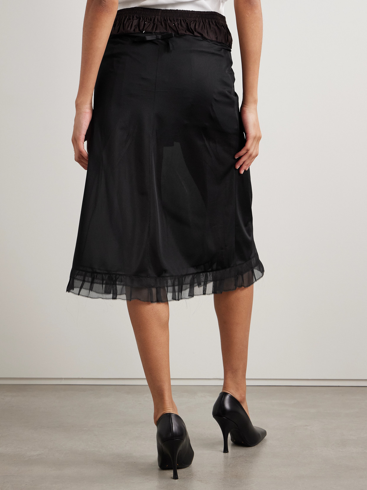 Maison Margiela Paneled Chiffon And Cotton Midi Skirt In Black