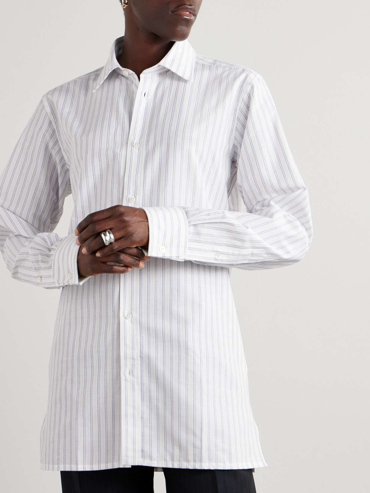 Maison Margiela Oversized Striped Cotton Shirt In White