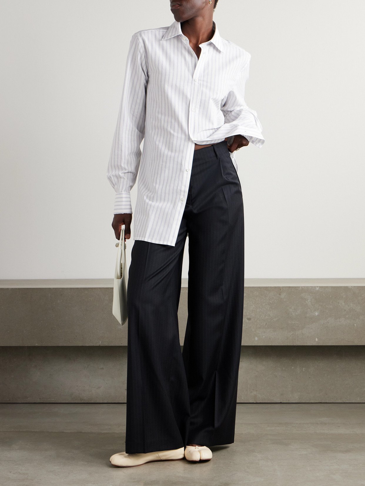 Maison Margiela Oversized Striped Cotton Shirt In White