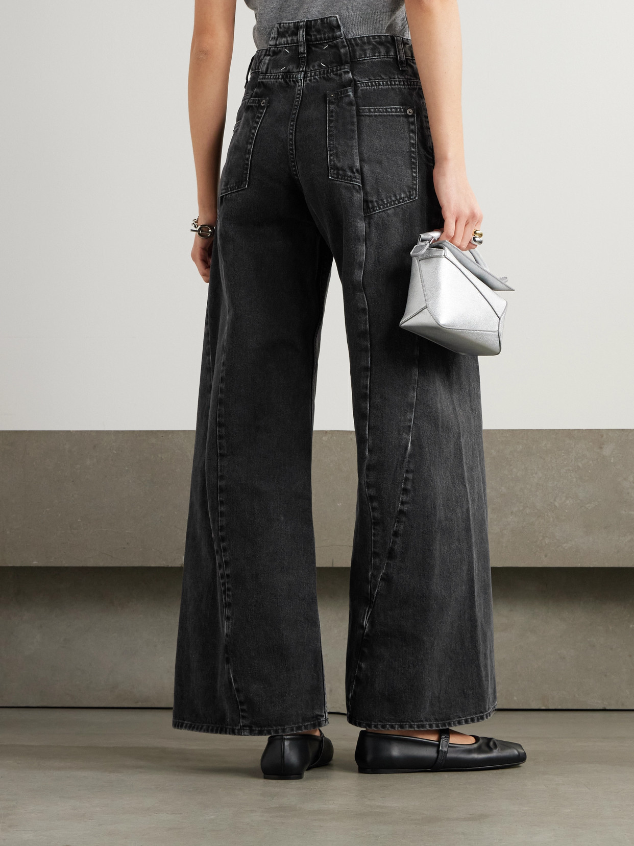 Maison Margiela Black Jeans With Wide Leg And Four-stitch Moniker Logo In Denim Woman