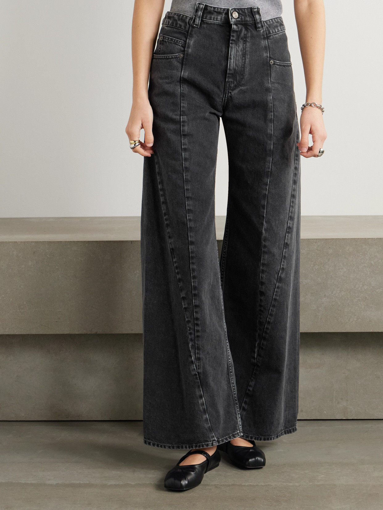 Maison Margiela Black Jeans With Wide Leg And Four-stitch Moniker Logo In Denim Woman