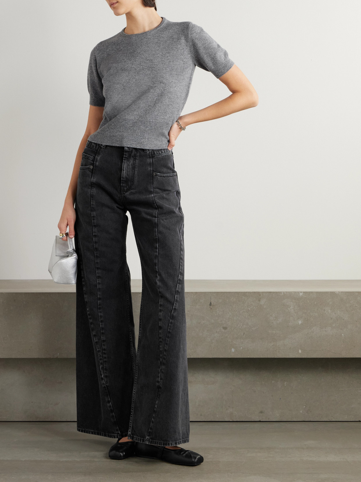 Maison Margiela Black Jeans With Wide Leg And Four-stitch Moniker Logo In Denim Woman