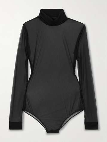 Maison Margiela four-stitch Sheer Bodysuit | Black | FARFETCH