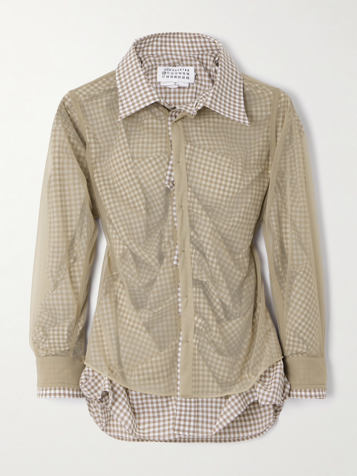 Maison Margiela Layered Checked Cotton-poplin And Organza Shirt In Neutrals