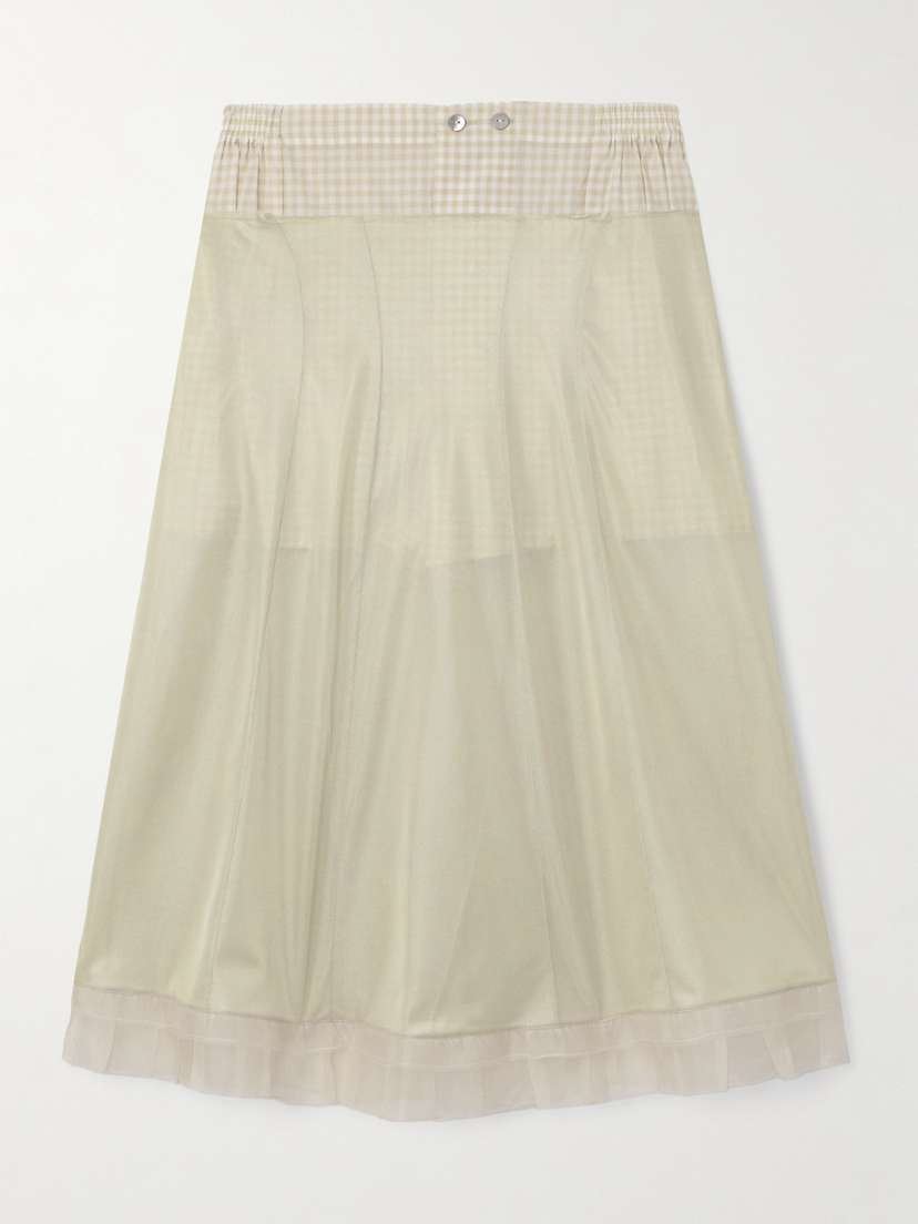 Maison Margiela Layered Paneled Chiffon And Checked Cotton Skirt