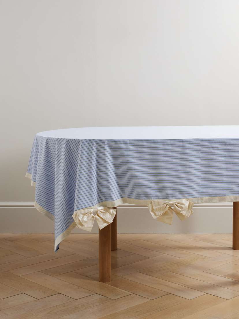 Gohar World Bow And Button-detailed Striped Cotton-blend Tablecloth