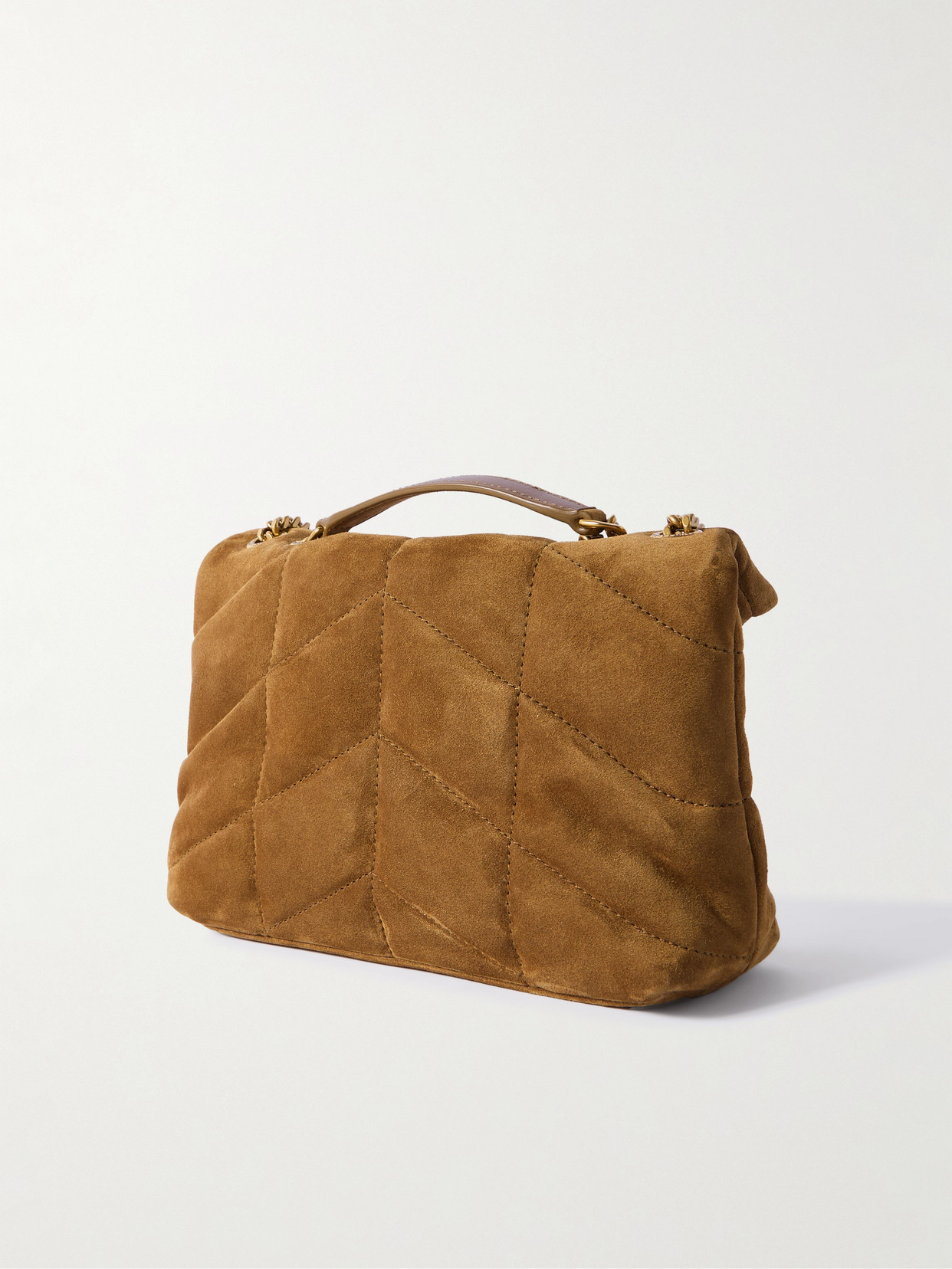 Saint Laurent Puffer Toy Quilted Leather-trimmed Suede Shoulder Bag In Green