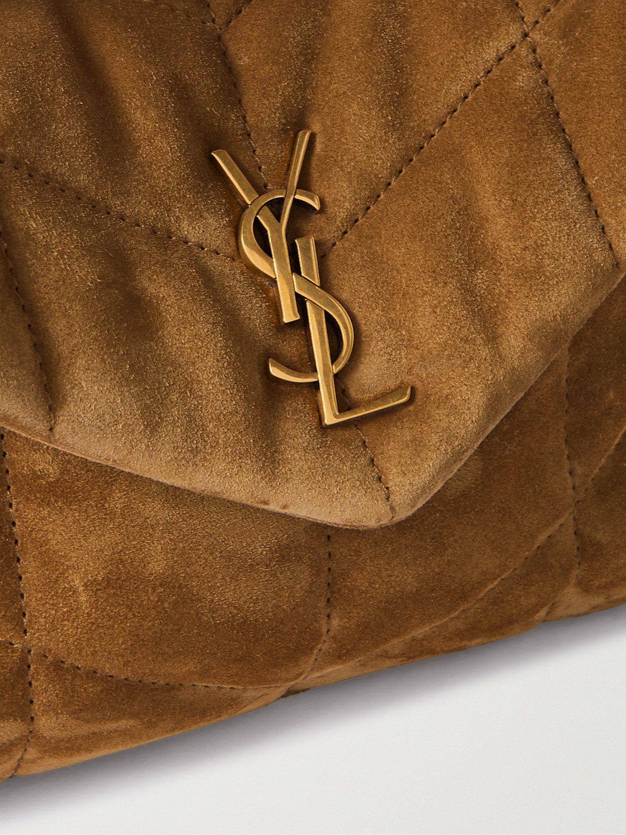Saint Laurent Puffer Toy Quilted Leather-trimmed Suede Shoulder Bag In Green