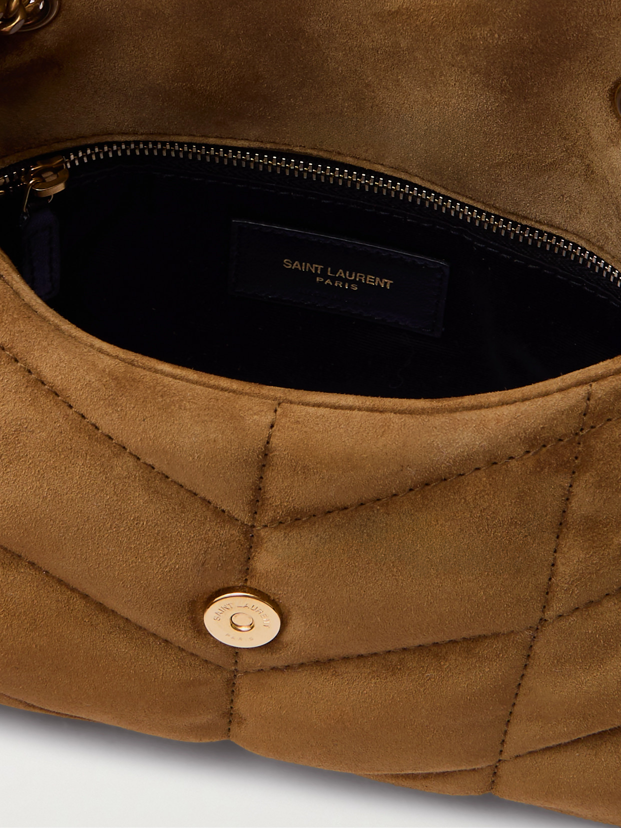 Saint Laurent Puffer Toy Quilted Leather-trimmed Suede Shoulder Bag In Green
