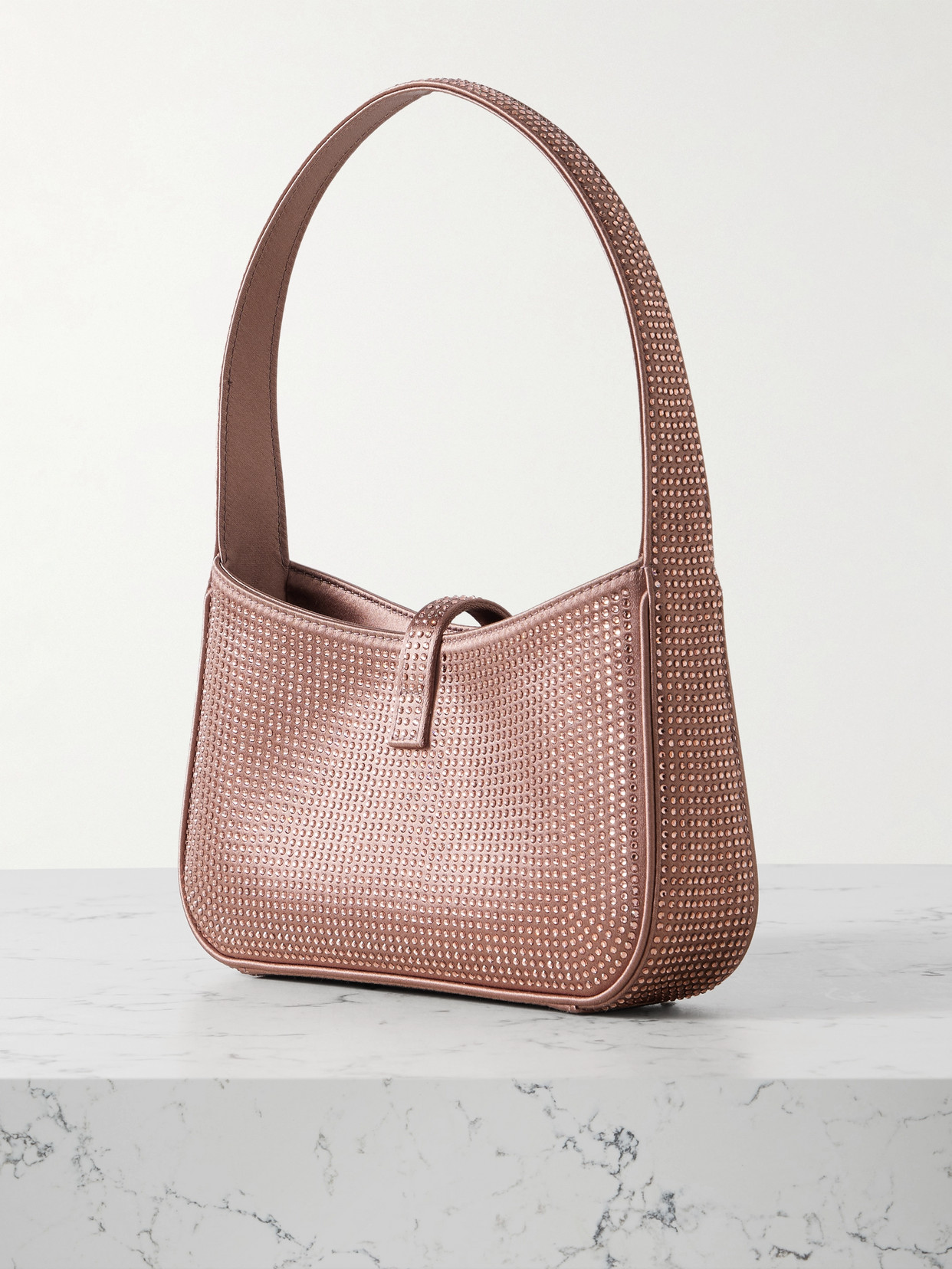 Saint Laurent Le 5 À 7 Mini Crystal-embellished Satin Shoulder Bag In Pink