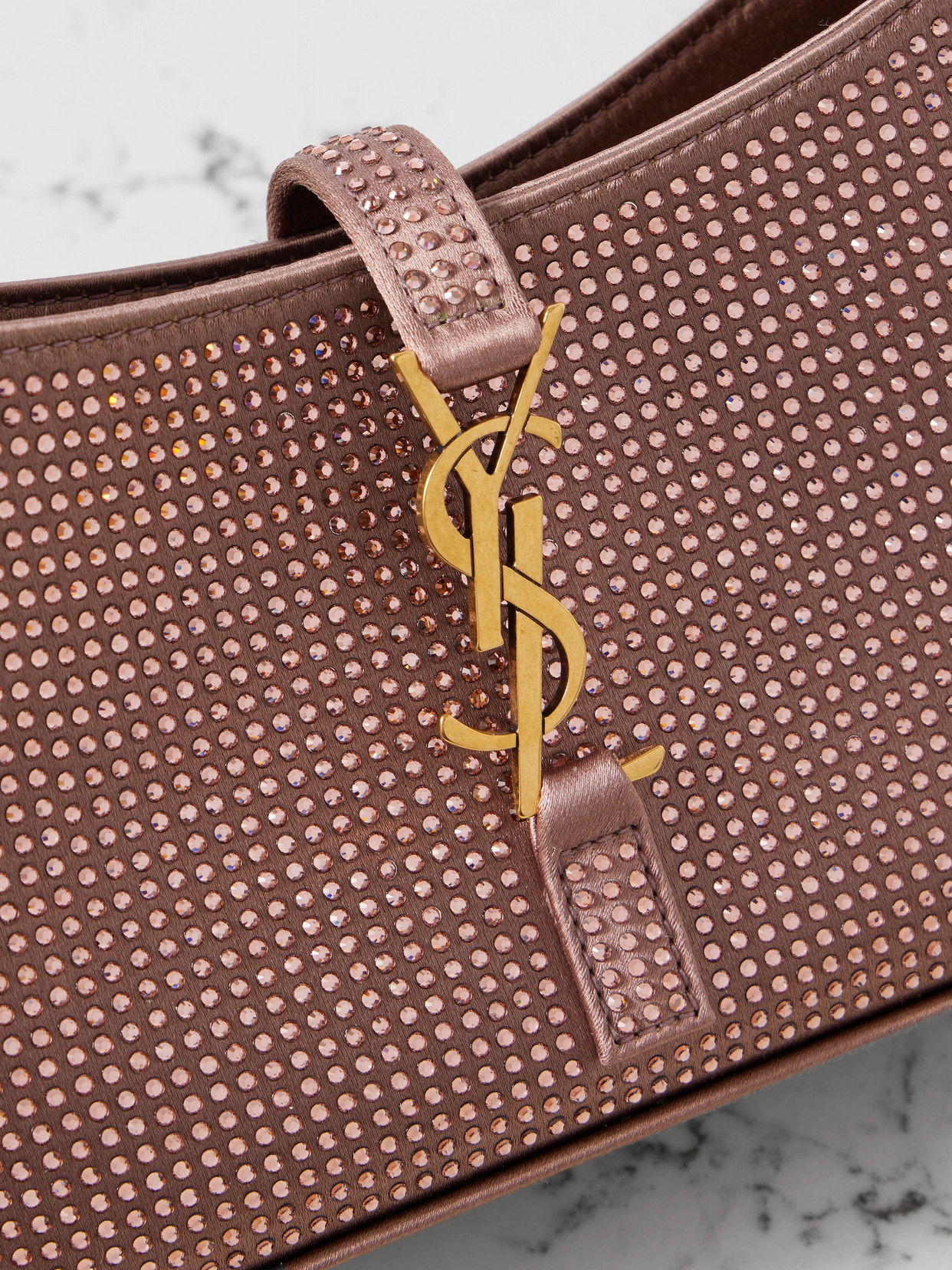 Saint Laurent Le 5 À 7 Mini Crystal-embellished Satin Shoulder Bag In Pink