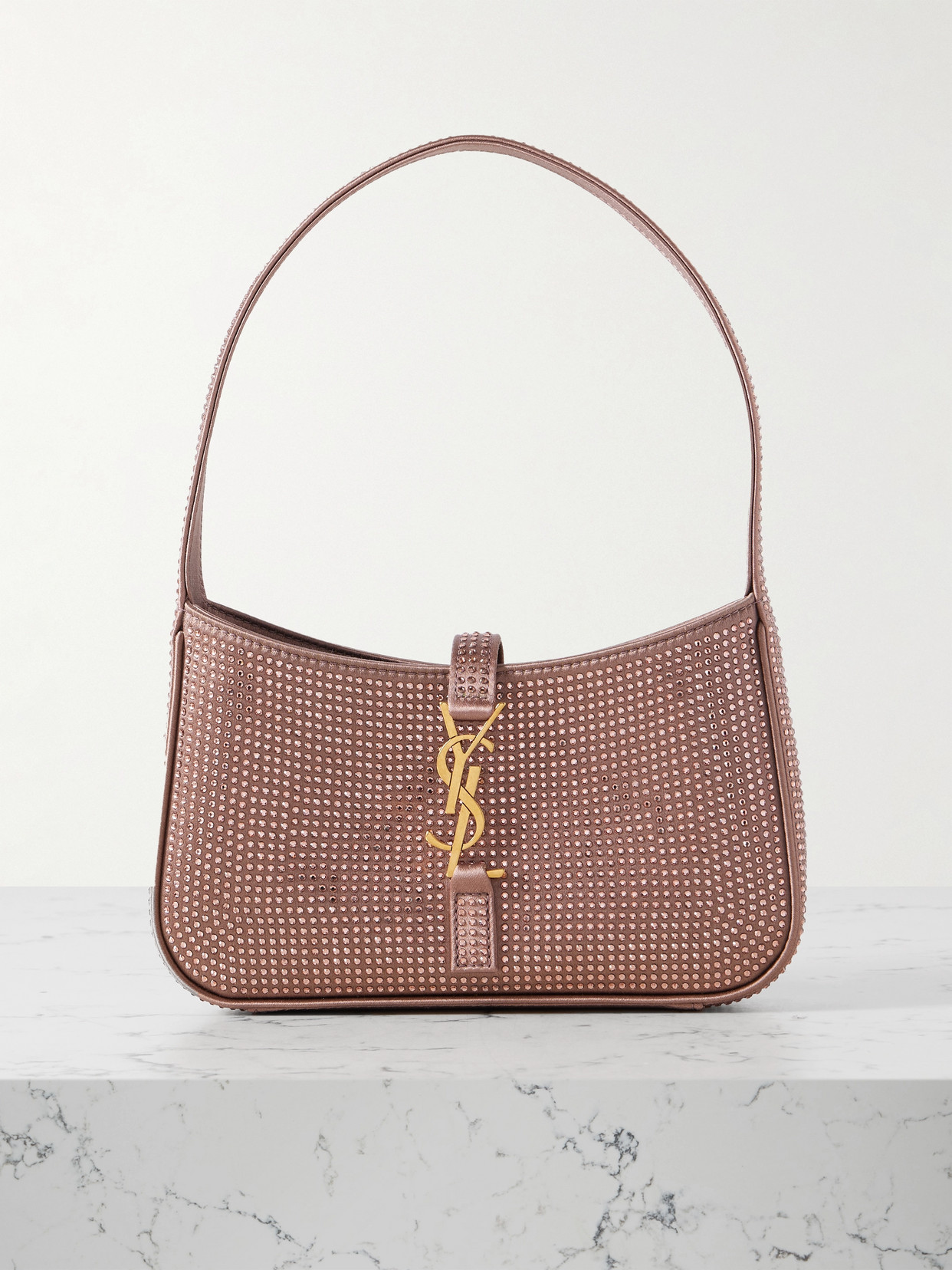Saint Laurent Le 5 À 7 Mini Crystal-embellished Satin Shoulder Bag In Pink