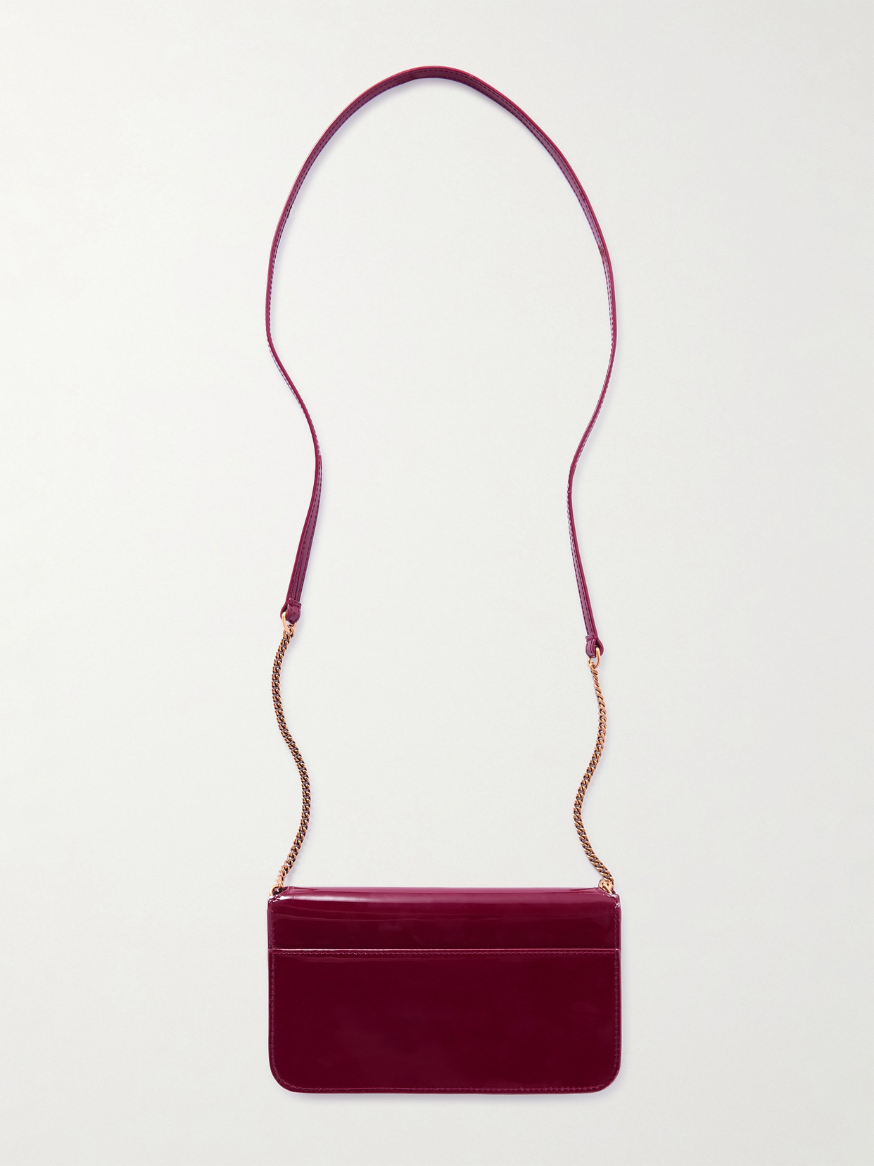 Saint Laurent Cassandre Strap Patent-leather Phone Case In Burgundy