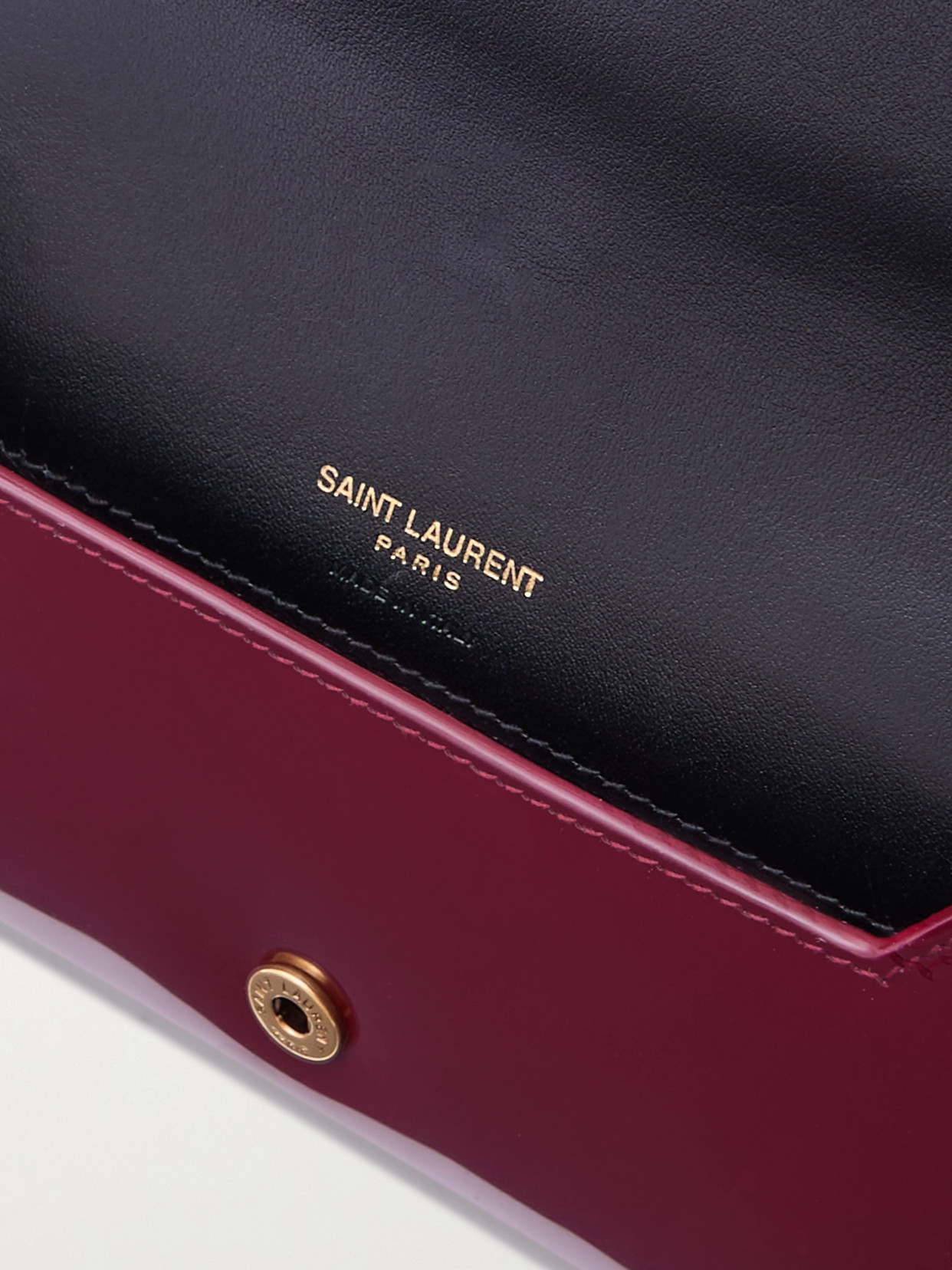 Saint Laurent Cassandre Strap Patent-leather Phone Case In Burgundy