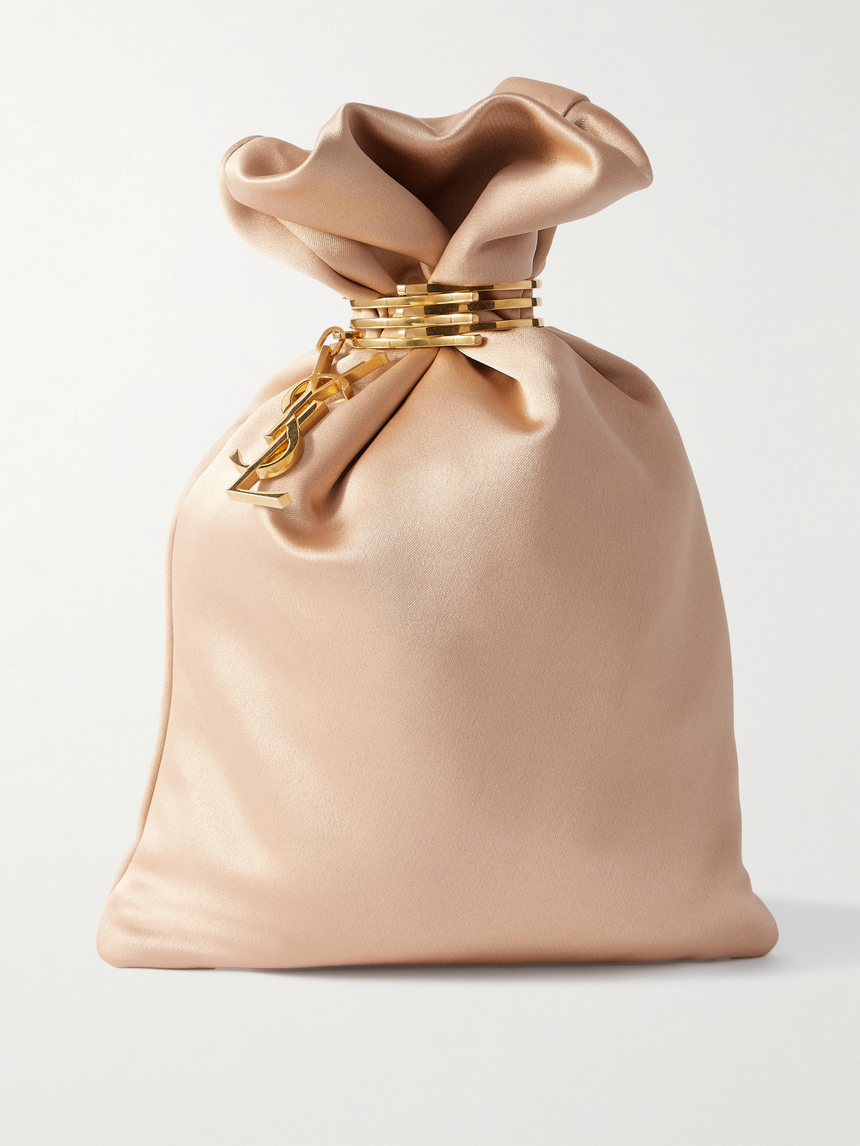 Saint Laurent Embellished Satin Bucket Bag In Neutrals