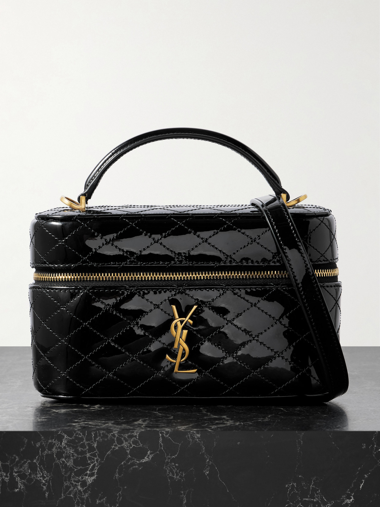 Saint Laurent Gaby Vanity Patent-leather Shoulder Bag In Black