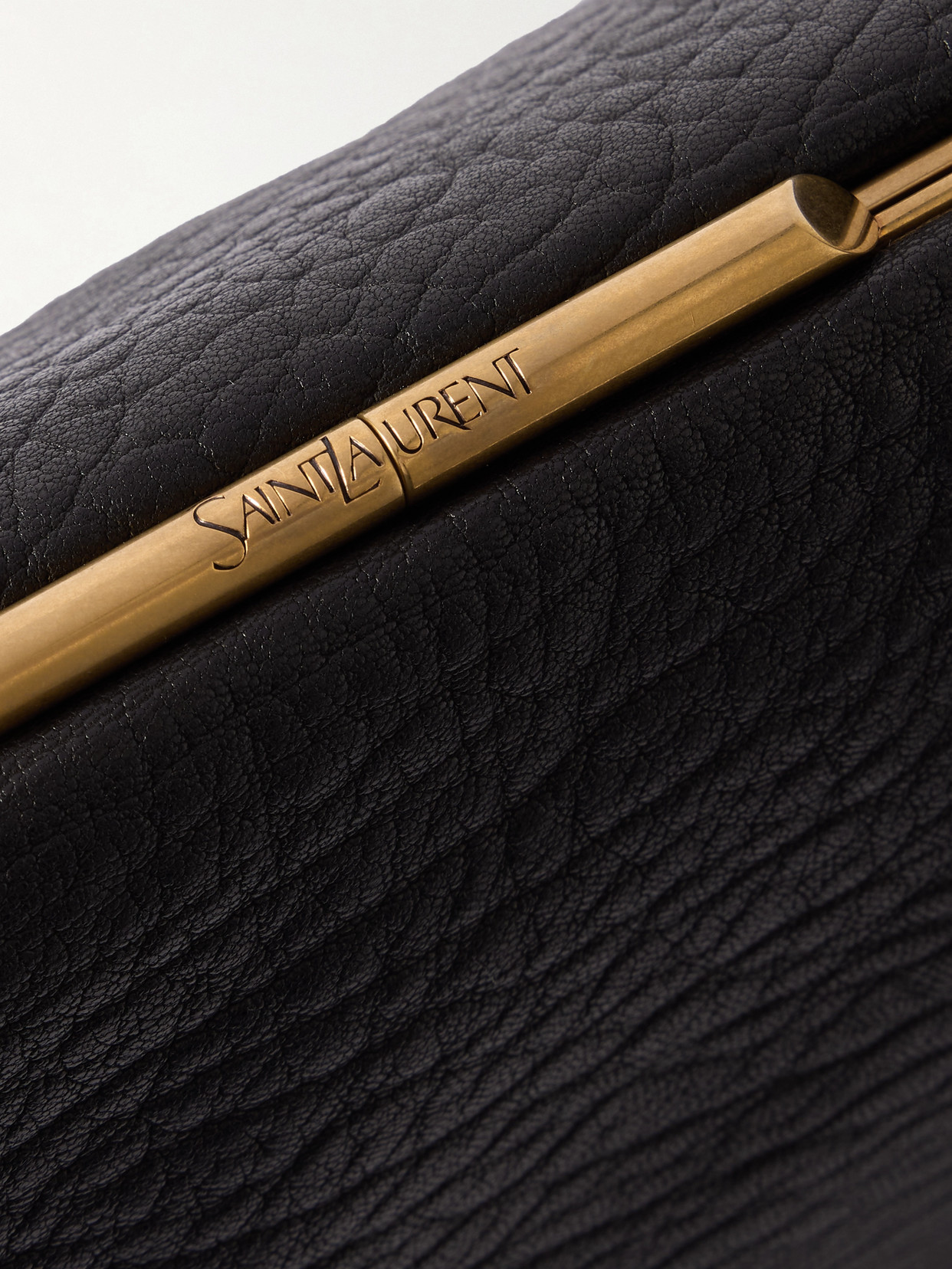 Saint Laurent Large Textured-leather Clutch In Black