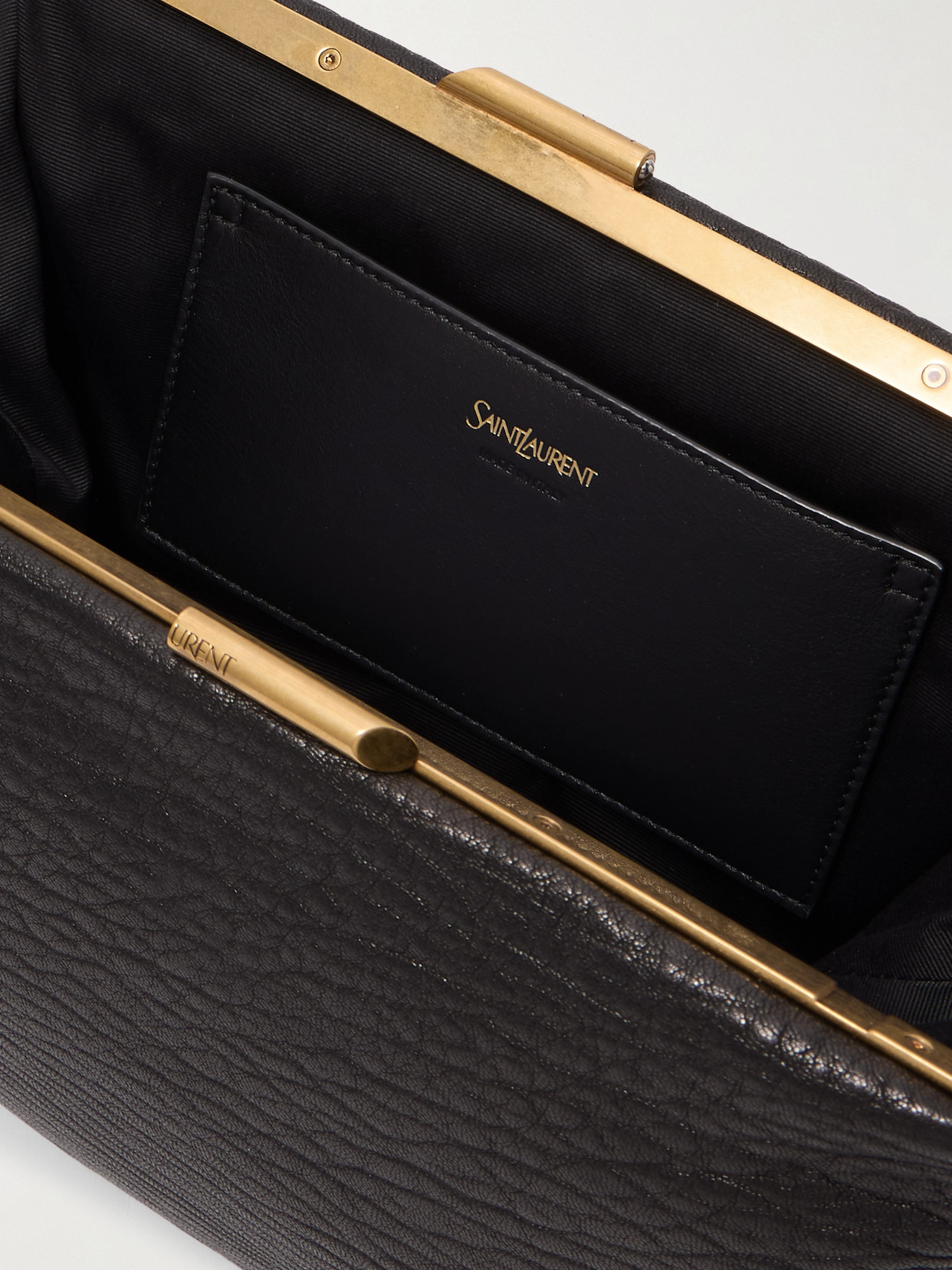 Saint Laurent Large Textured-leather Clutch In Black