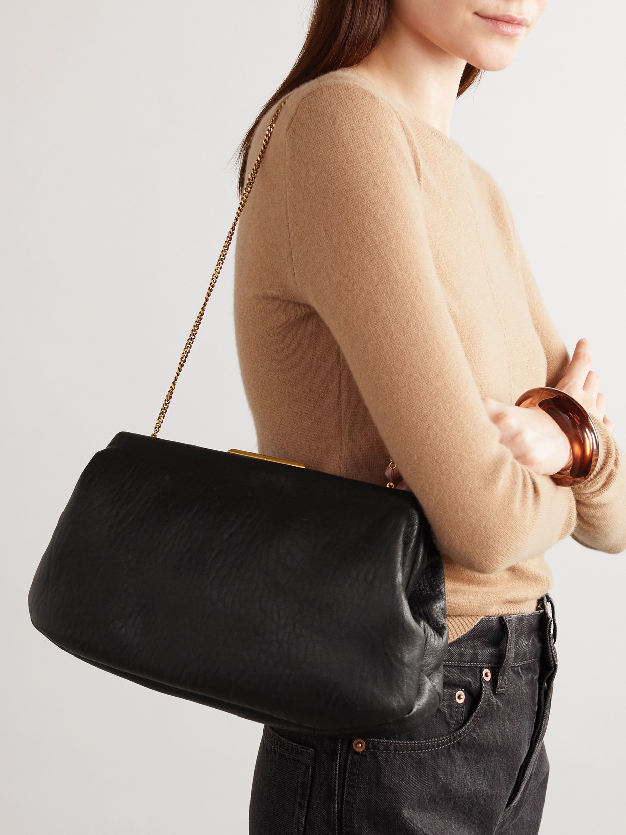 Saint Laurent Large Textured-leather Clutch In Black