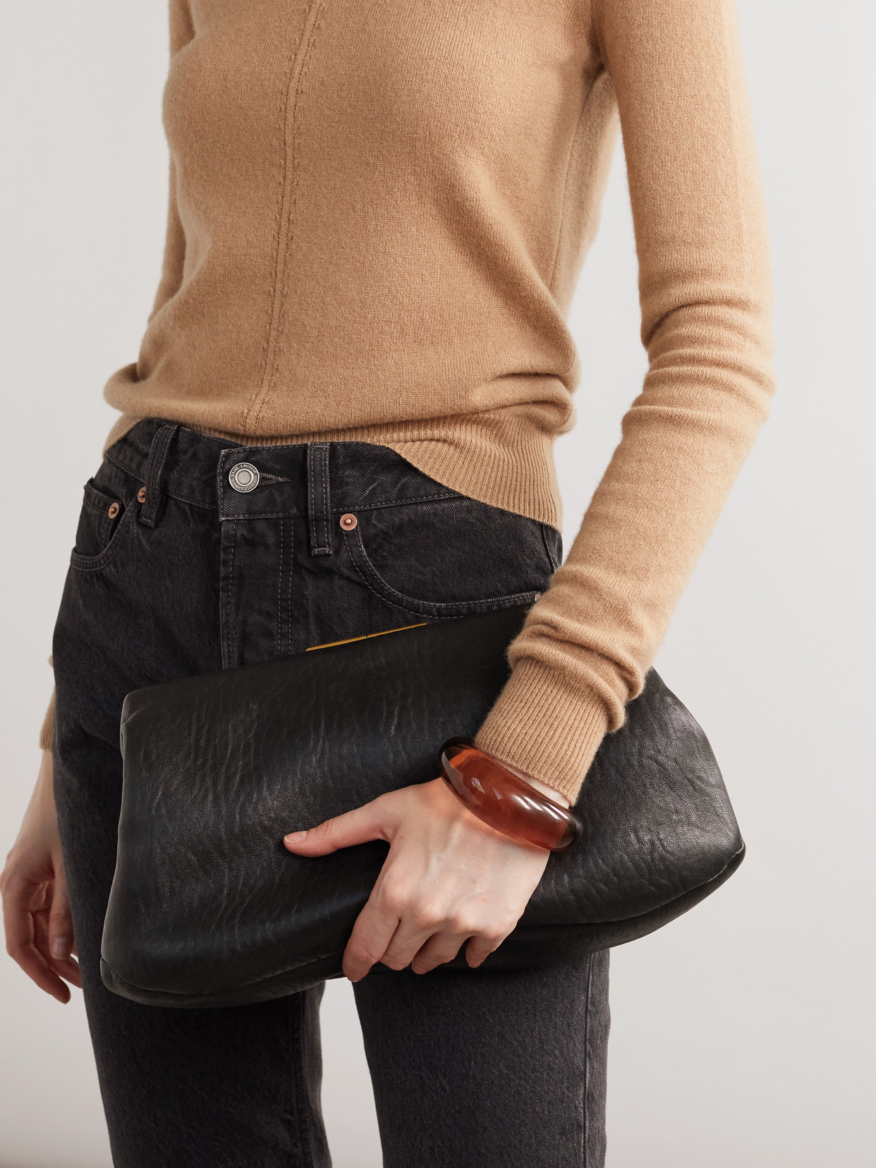 Saint Laurent Large Textured-leather Clutch In Black