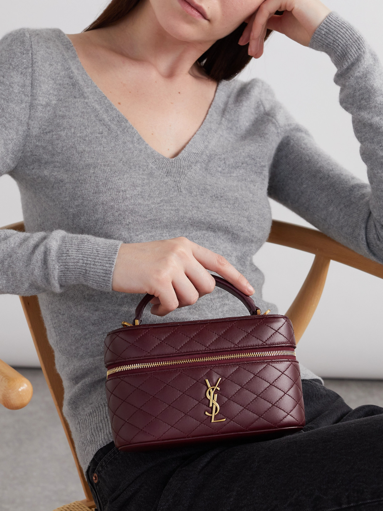 Saint Laurent Gaby Vanity Leather Shoulder Bag In Burgundy
