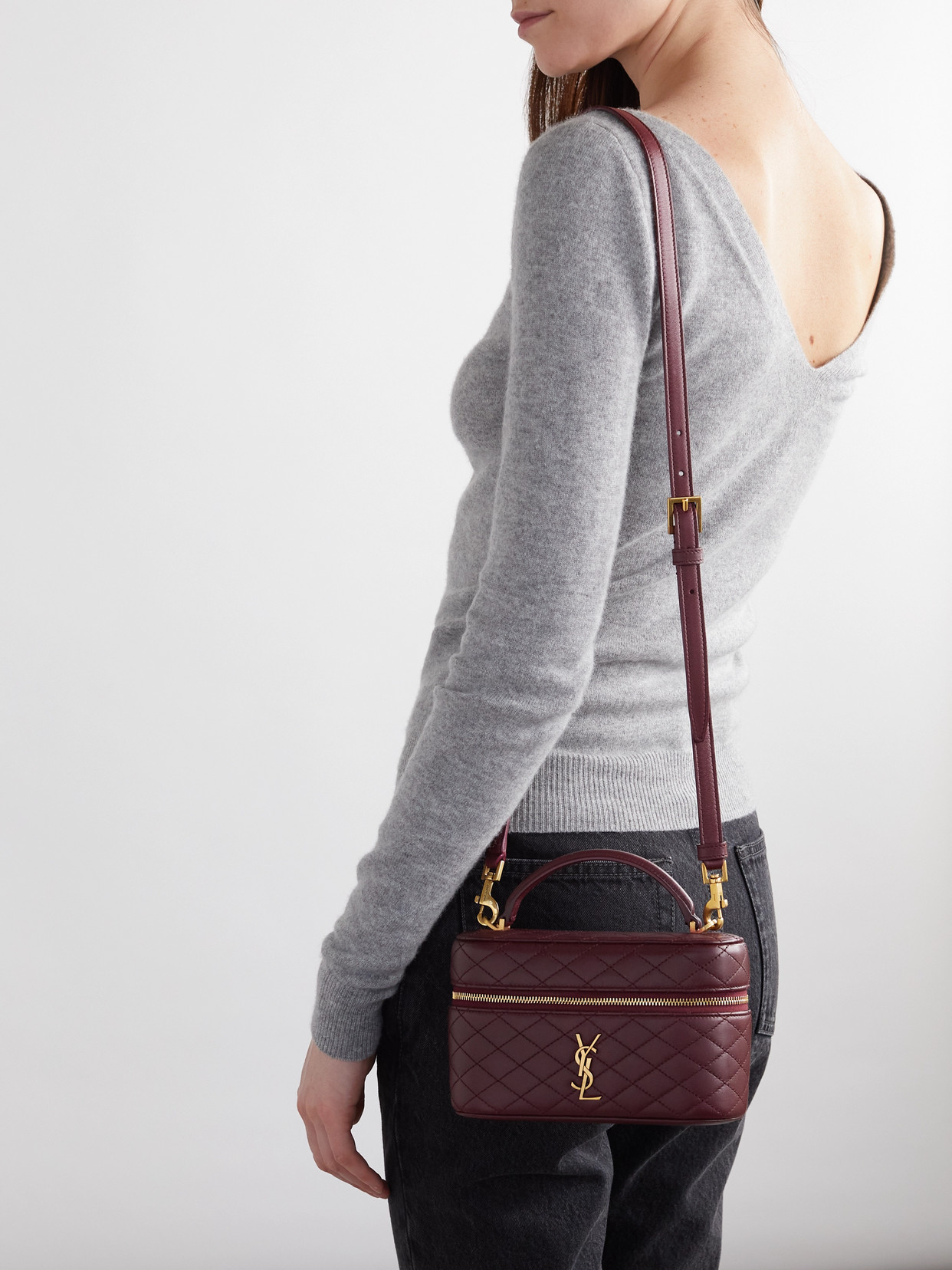 Saint Laurent Gaby Vanity Leather Shoulder Bag In Burgundy