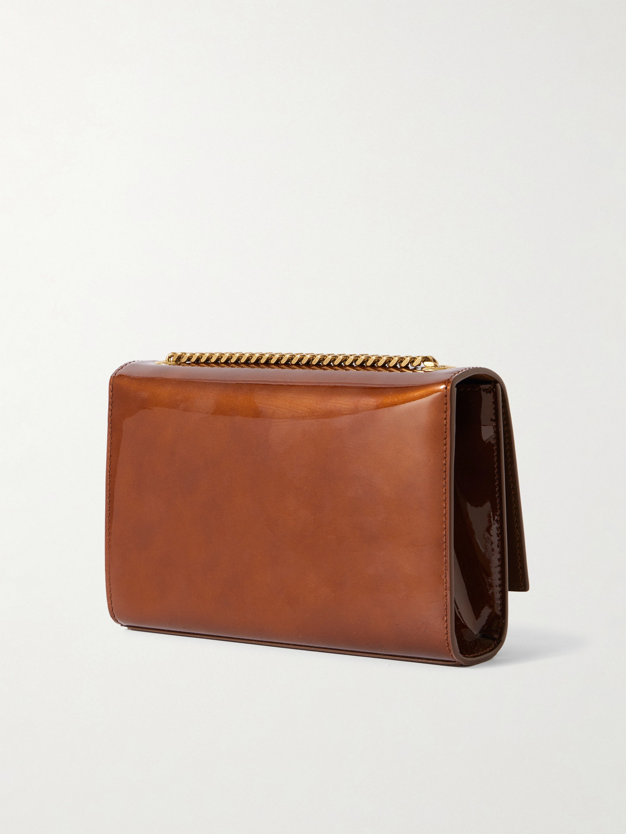 Saint Laurent Kate Small Patent-leather Shoulder Bag In Brown