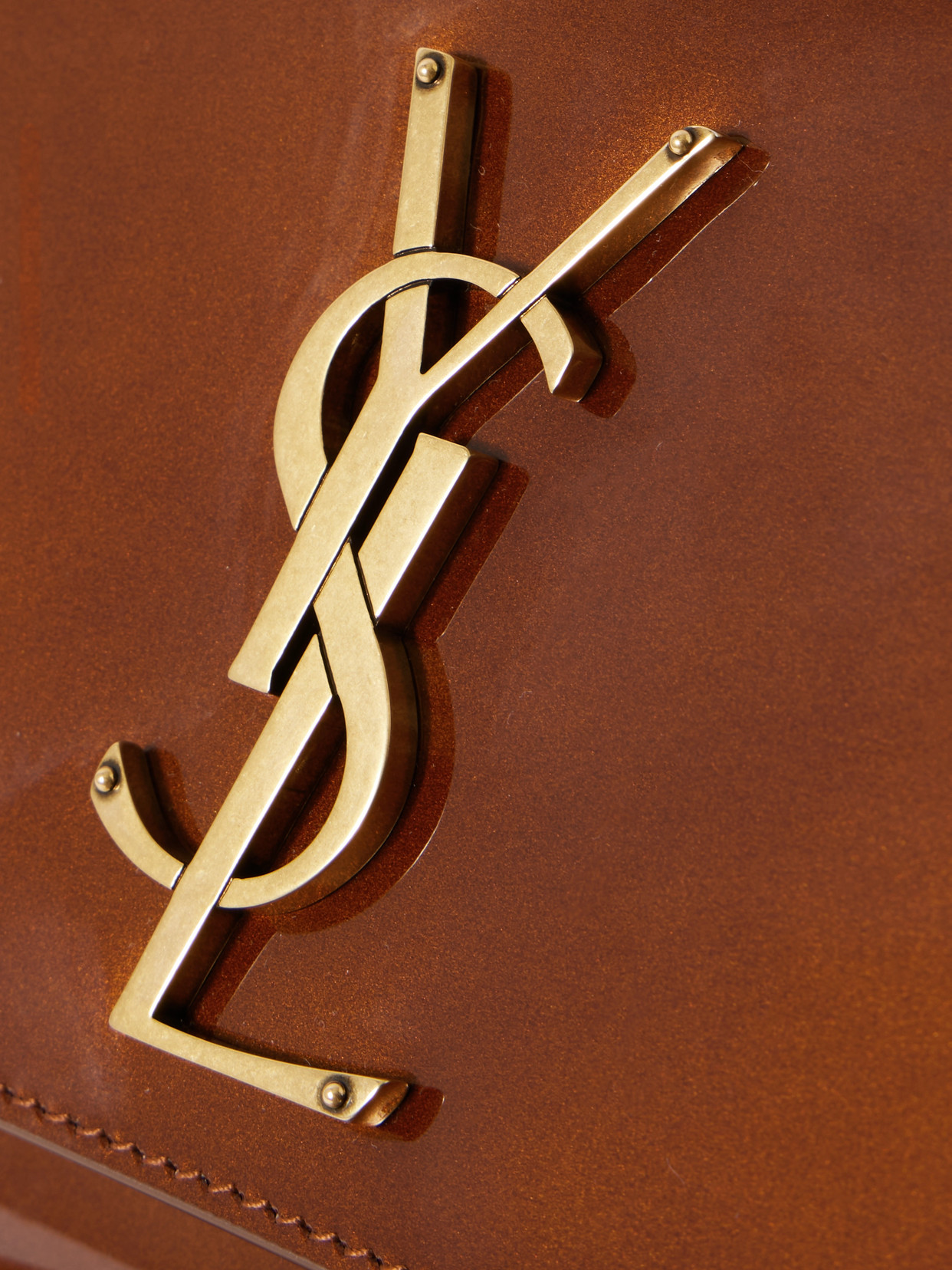 Saint Laurent Kate Small Patent-leather Shoulder Bag In Brown