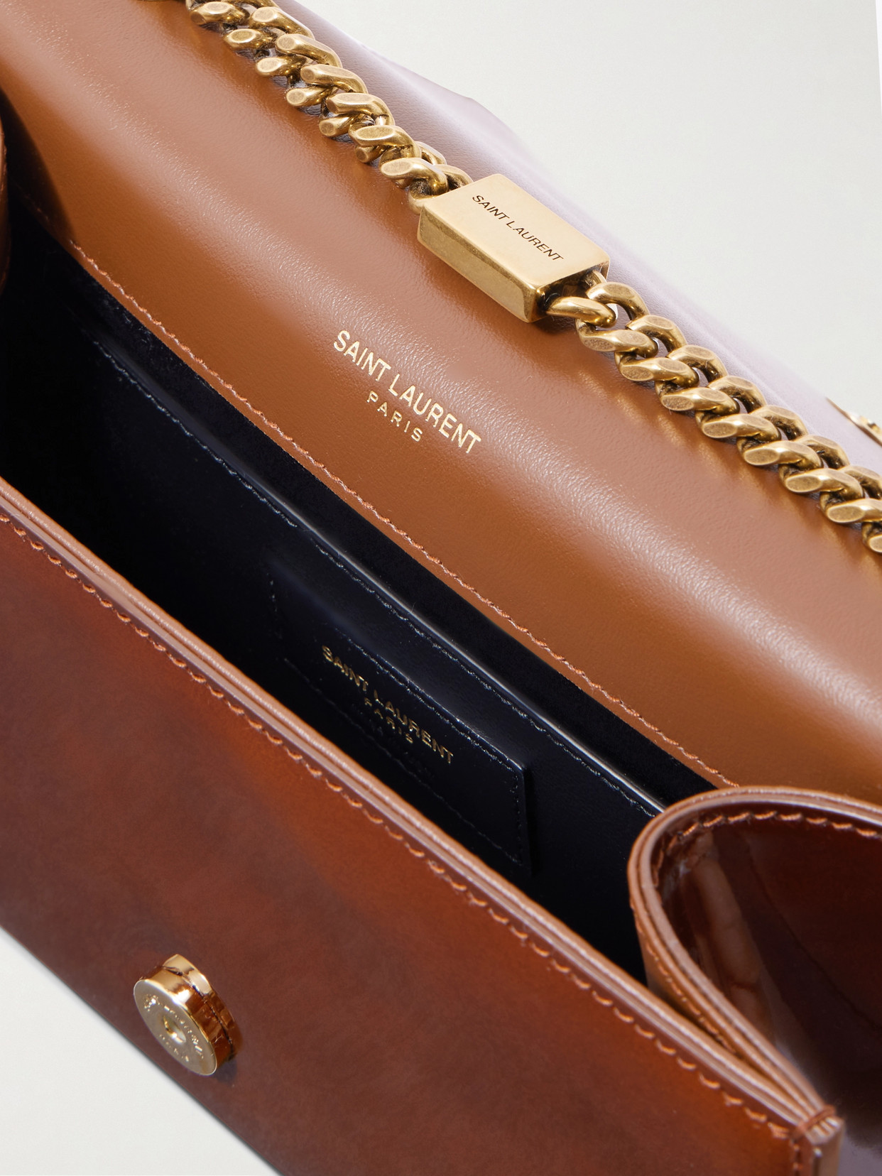 Saint Laurent Kate Small Patent-leather Shoulder Bag In Brown