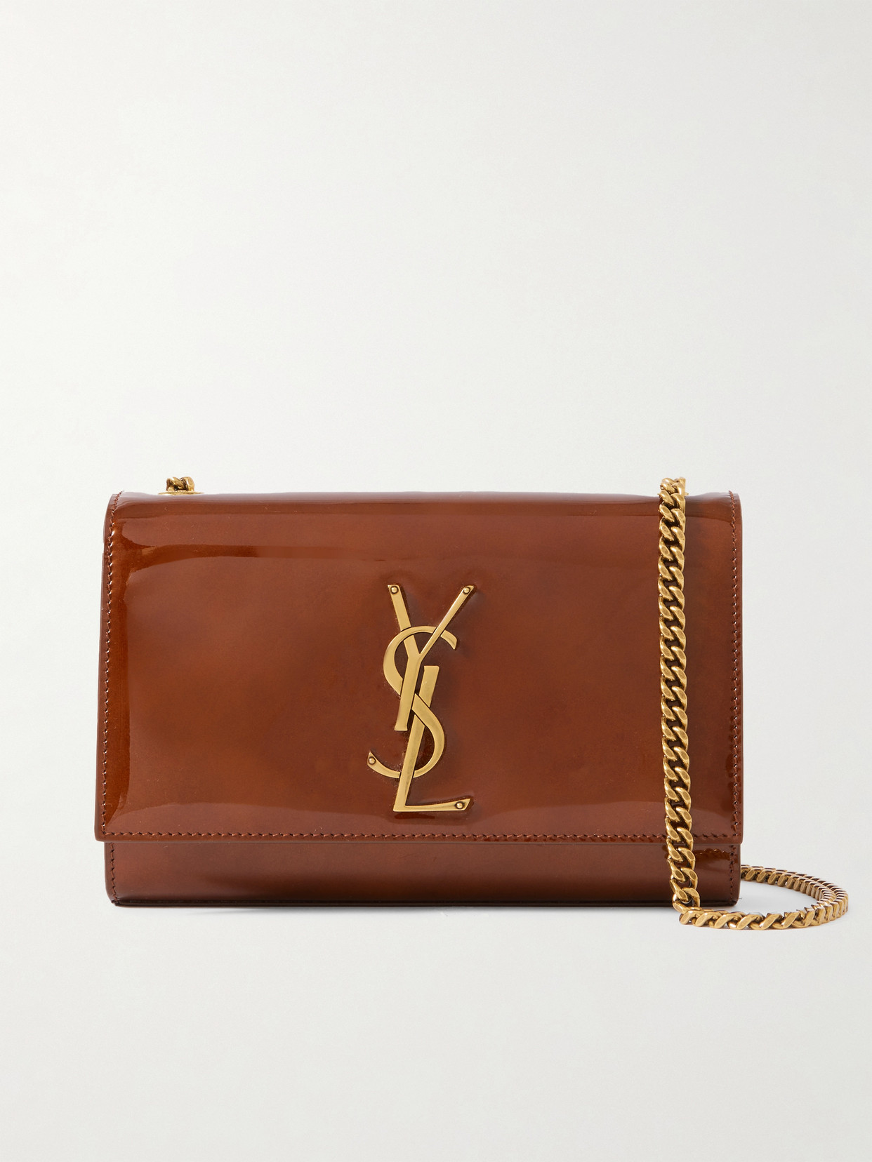 Saint Laurent Kate Small Patent-leather Shoulder Bag In Brown