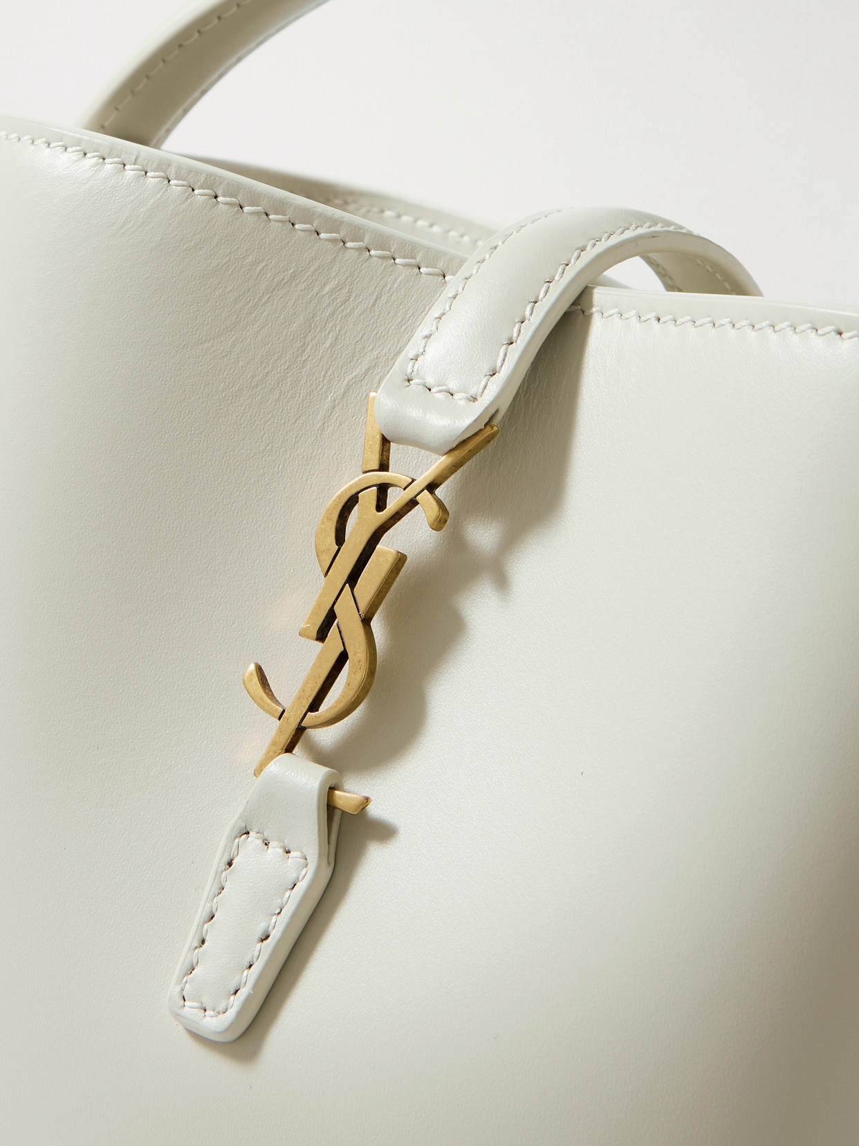 Saint Laurent Le 37 Mini Leather Bucket Bag In White