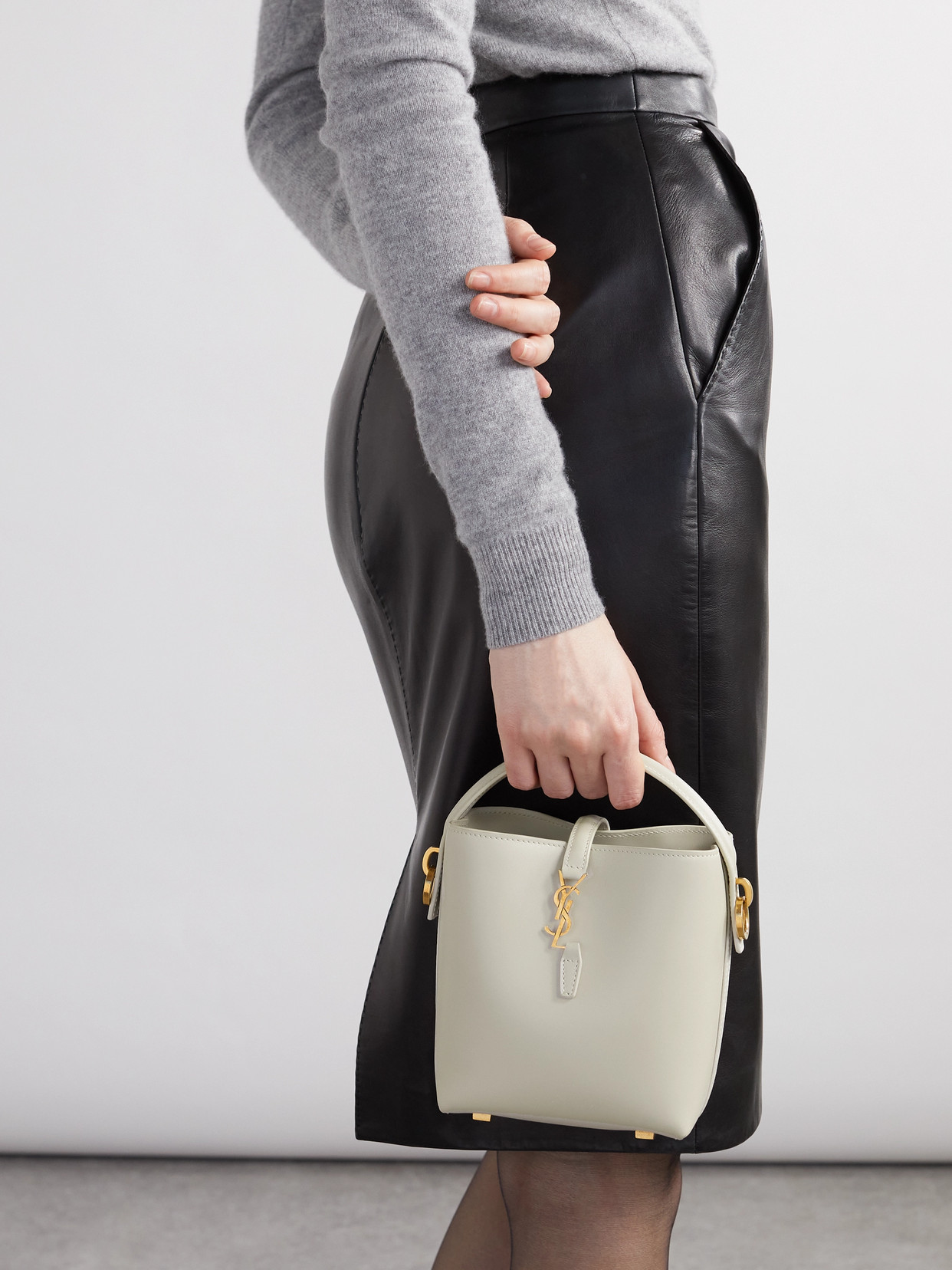 Saint Laurent Le 37 Mini Leather Bucket Bag In White