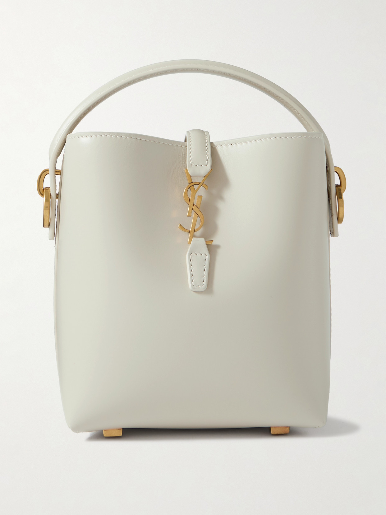 Saint Laurent Le 37 Mini Leather Bucket Bag In White