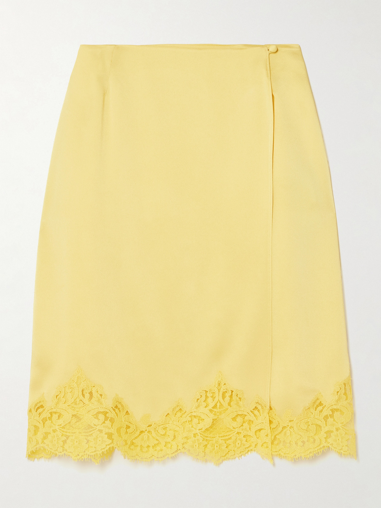 Stella Mccartney Iconic Wrap-effect Lace-trimmed Satin Skirt In Yellow