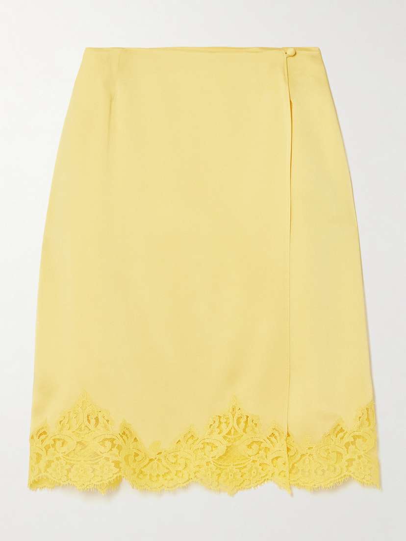 Stella McCartney Iconic Wrap-effect Lace-trimmed Satin Skirt