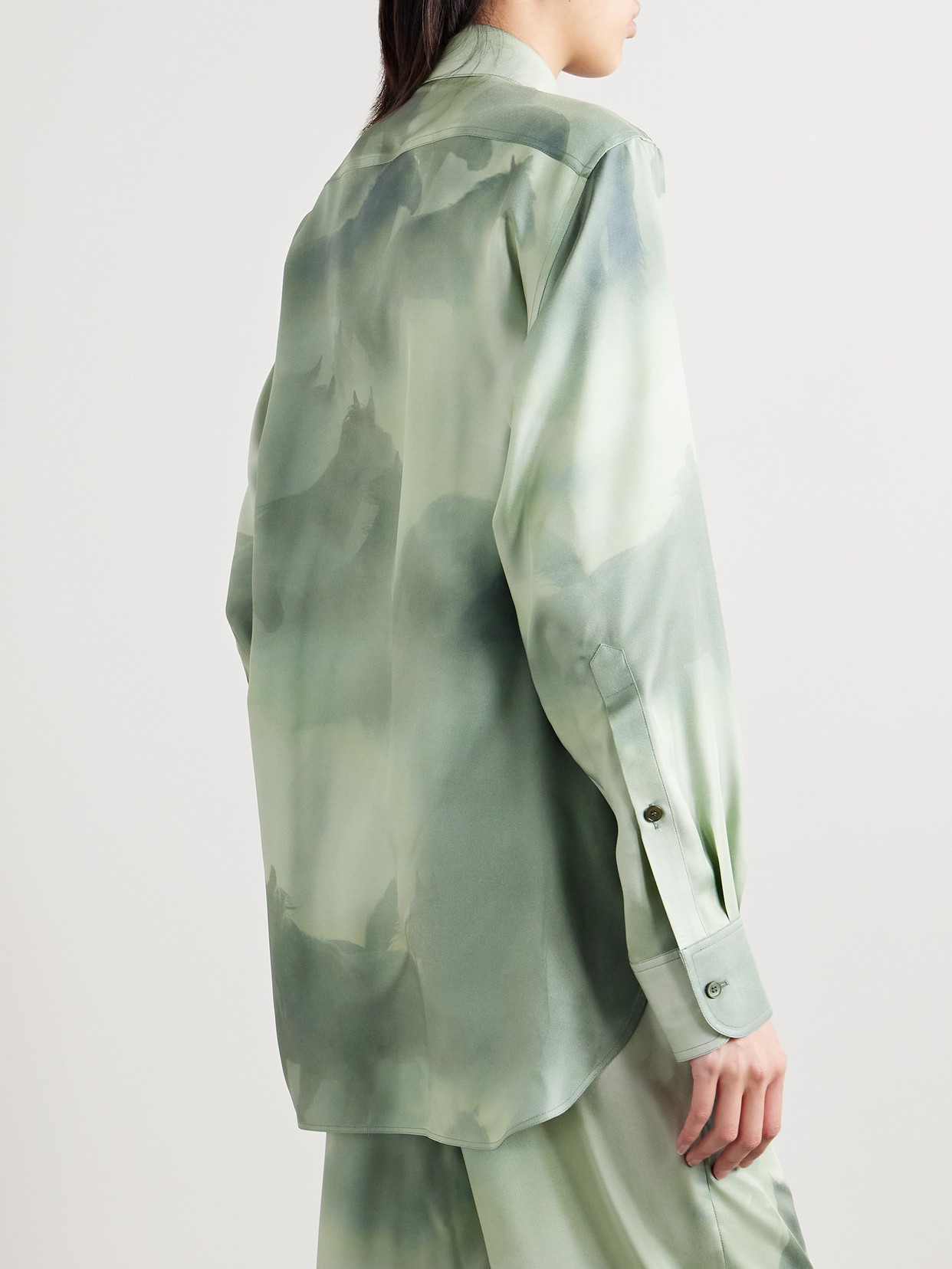 Oversized Printed Organic Silk-Twill Shirt