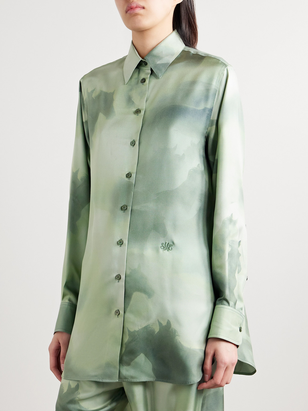 Oversized Printed Organic Silk-Twill Shirt