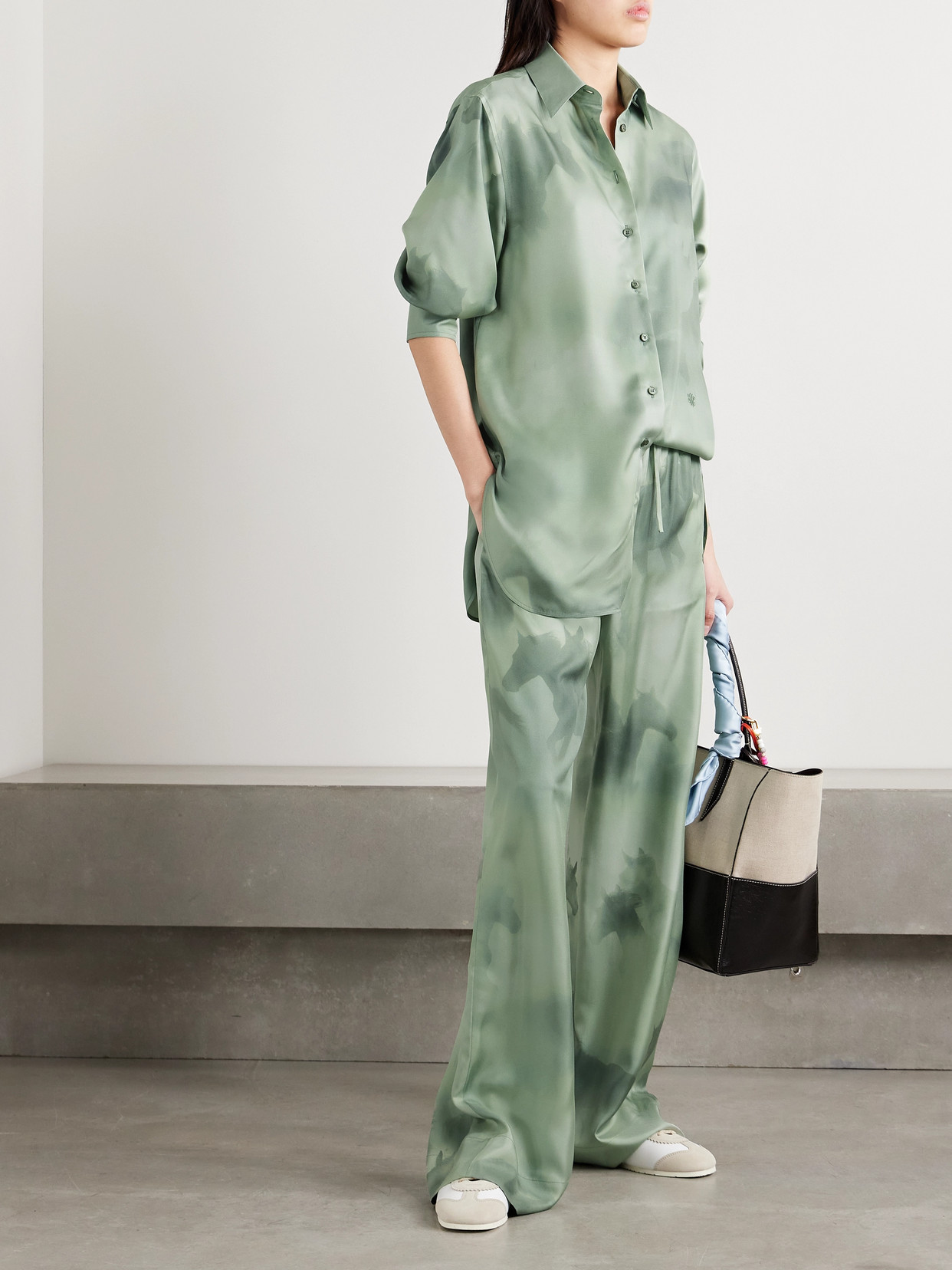Oversized Printed Organic Silk-Twill Shirt