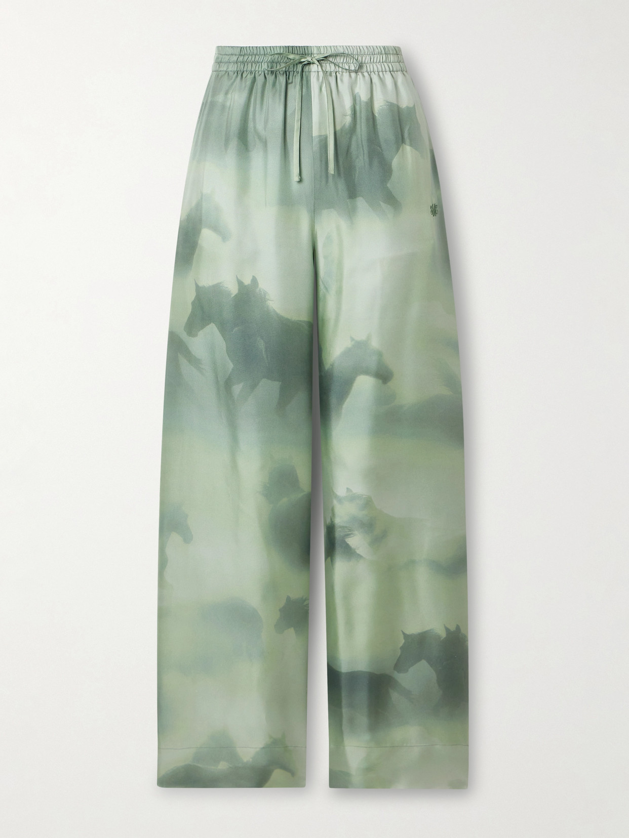 Stella Mccartney All-over Print Silk Pants With High Waist In Green