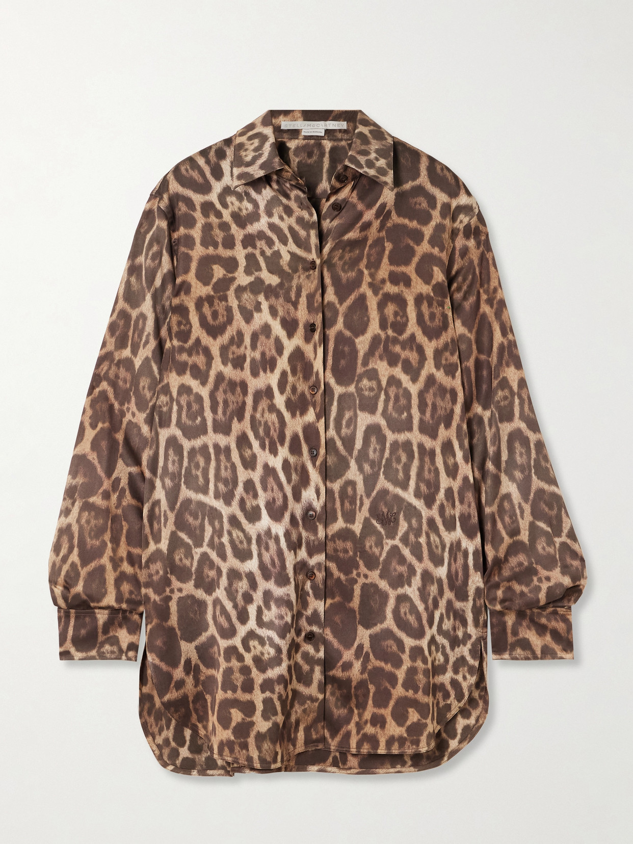 Stella Mccartney Embroidered Leopard-print Satin Shirt In Animal Print