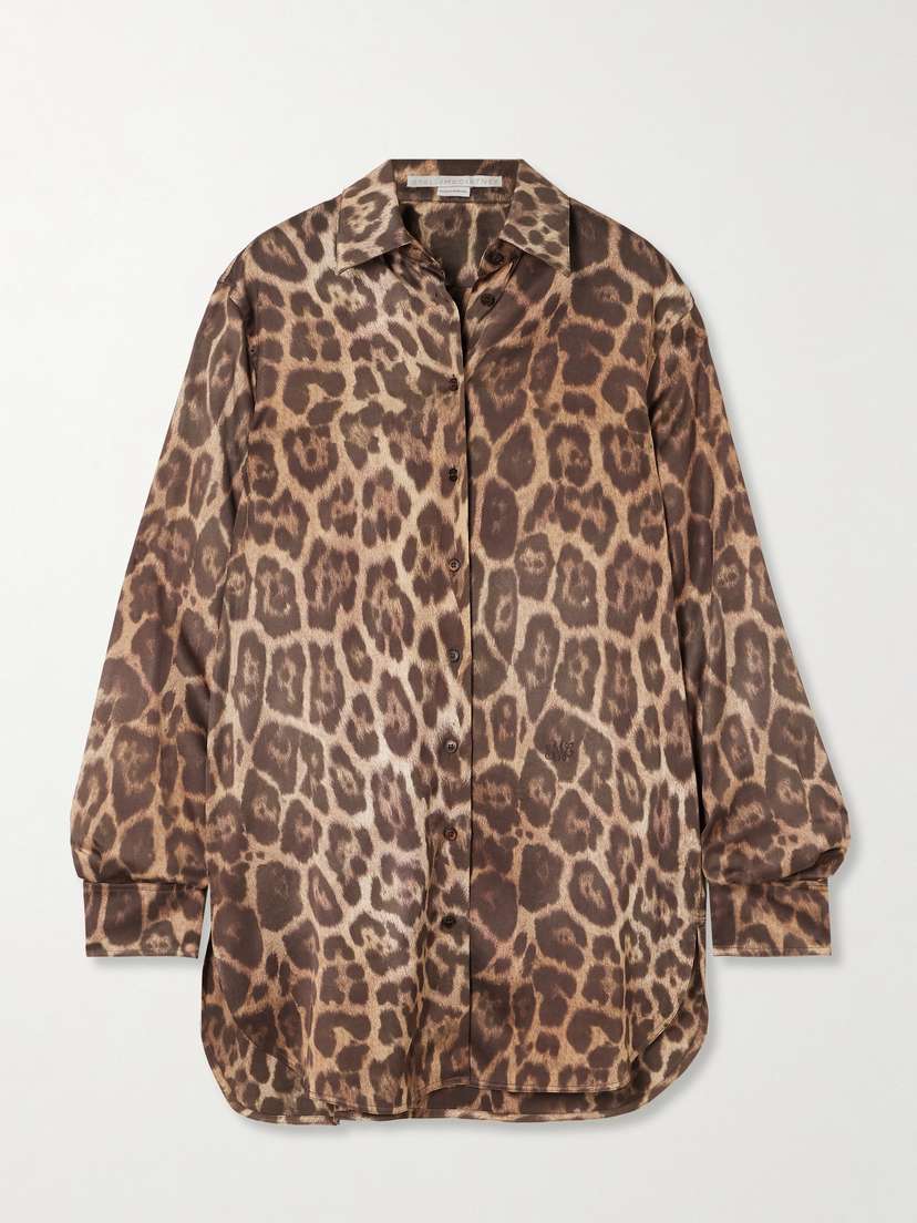 Stella McCartney Embroidered Leopard-print Satin Shirt
