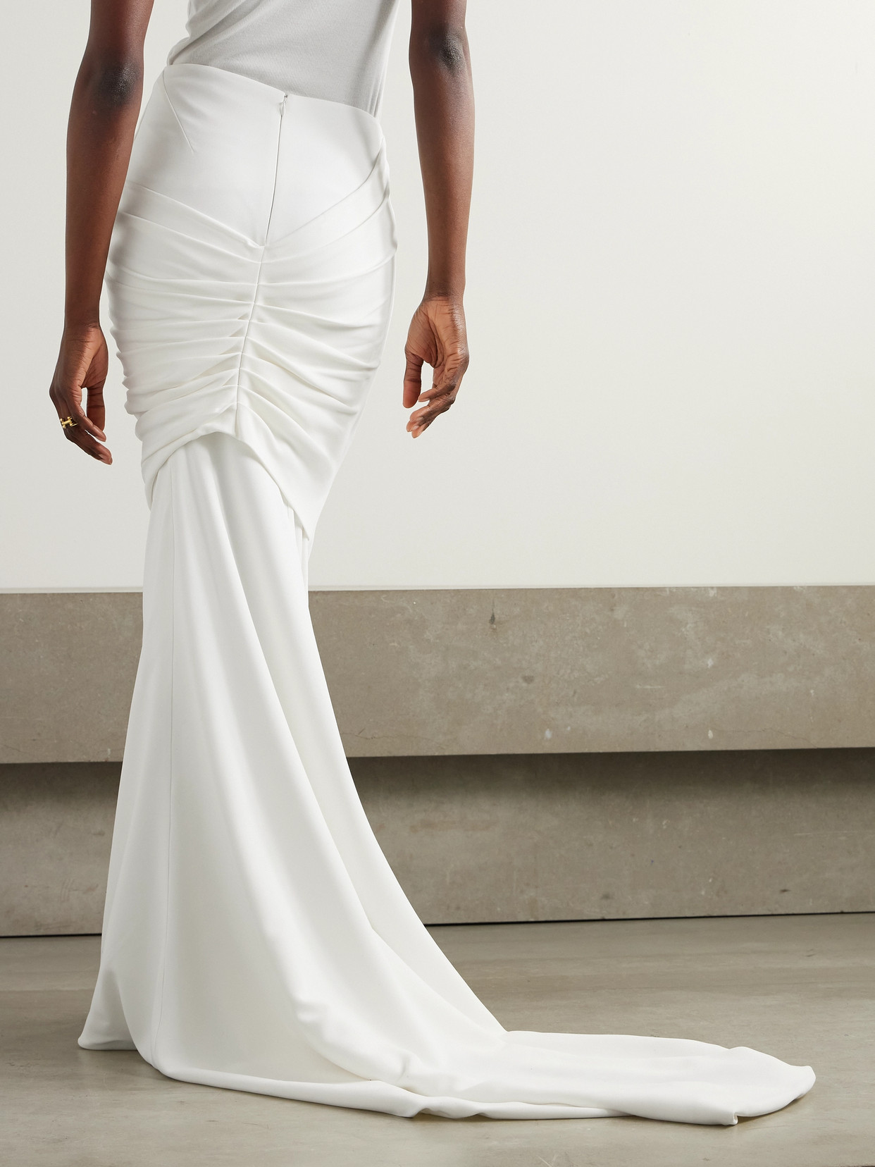 Stella Mccartney Train Ruched Crepe Maxi Skirt In White