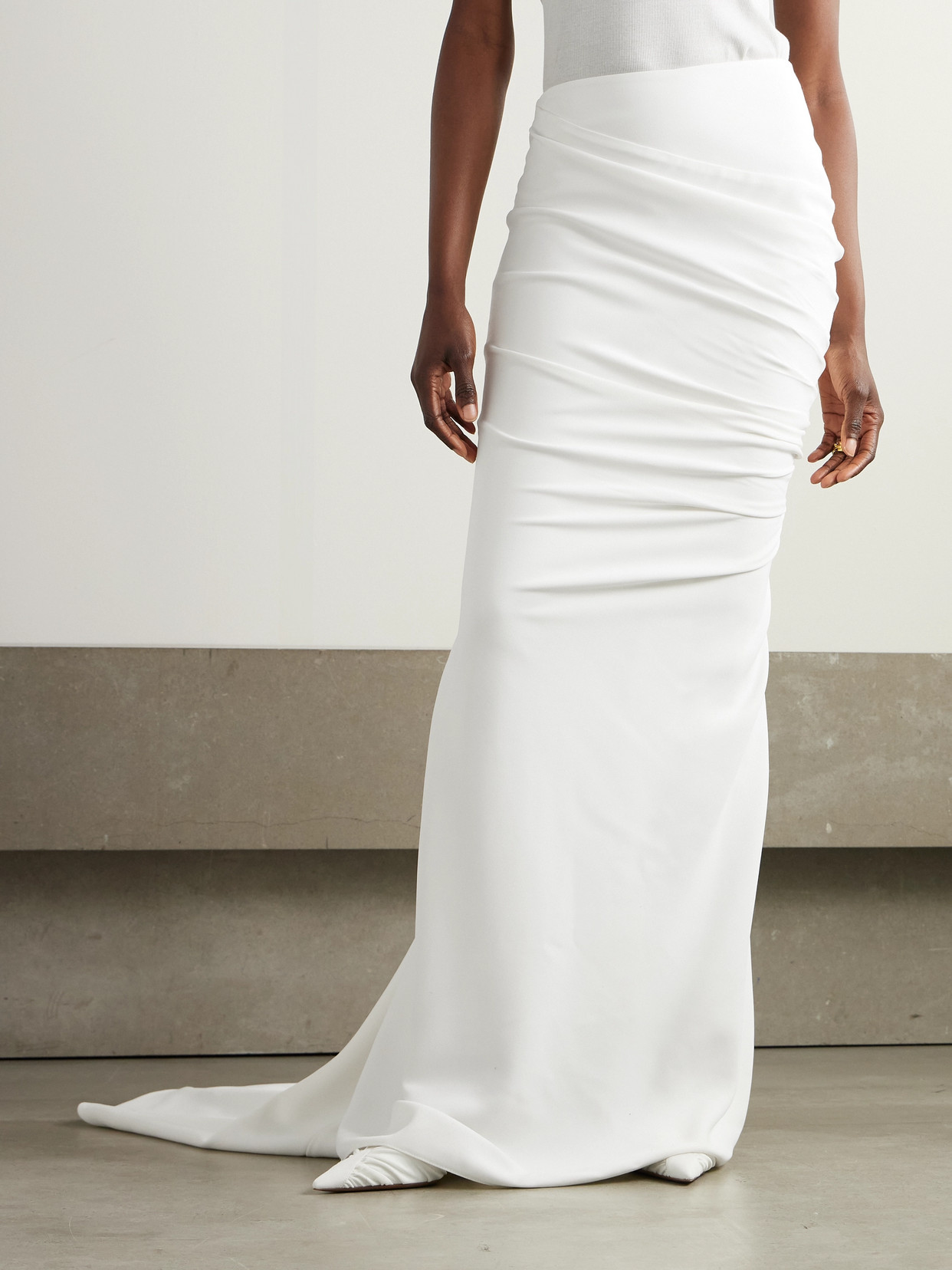 Stella Mccartney Train Ruched Crepe Maxi Skirt In White