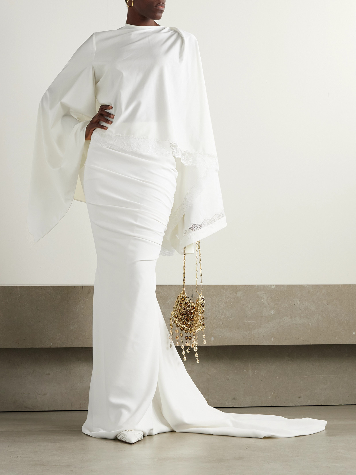 Stella Mccartney Train Ruched Crepe Maxi Skirt In White