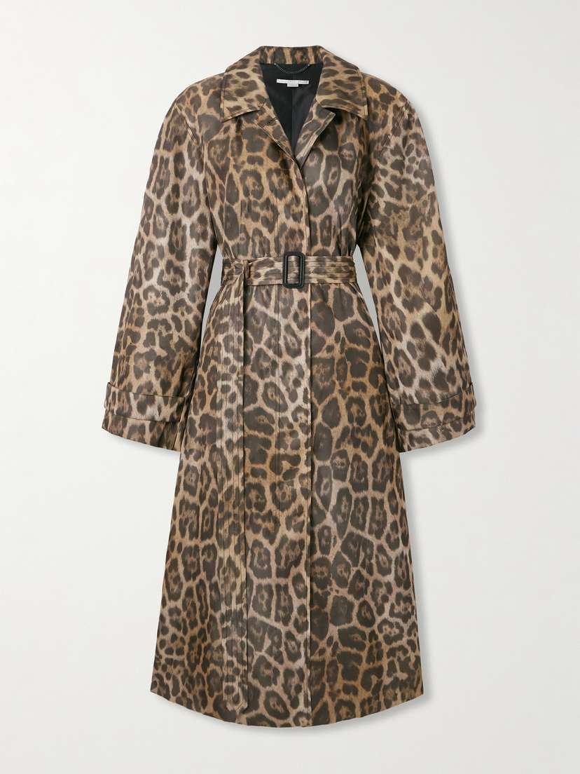 Stella McCartney Belted Leopard-print Recycled-shell Trench Coat